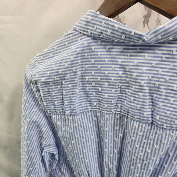 Maeve Shirt Womens 6 Small Blue White Button Tie Waist Clip Swiss Dot - Picture 8 of 13